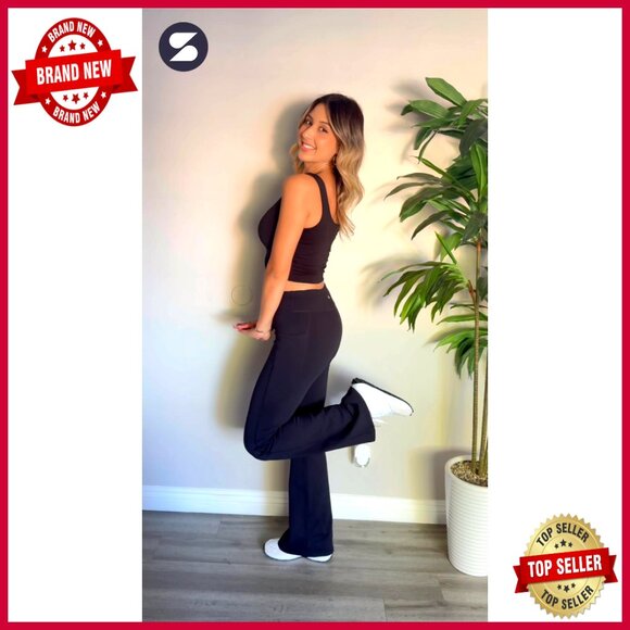 Fleece Lined Leggings High Waisted Bootcut Yoga Pants with Pockets - Picture 7 of 7